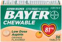 Bayer Low Dose 81mg Aspirin Pain Reliever Orange Flavor Chewable Tablets, 36 per unit -- 36 per case